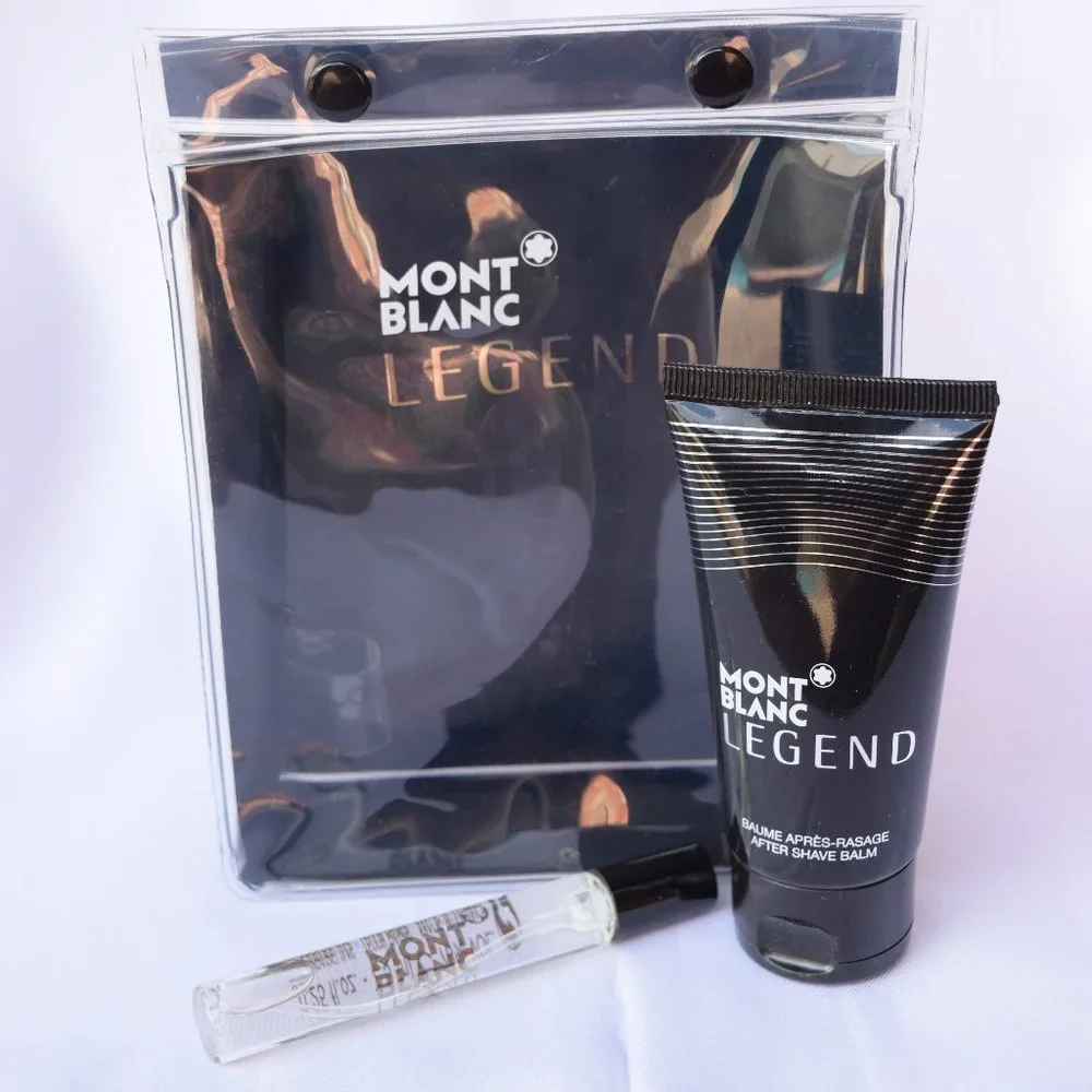 Montblanc Legend EDT Set-Clear Pouch,Travel Spray 7.5ml&After Shave 50ml-2pc-NEW